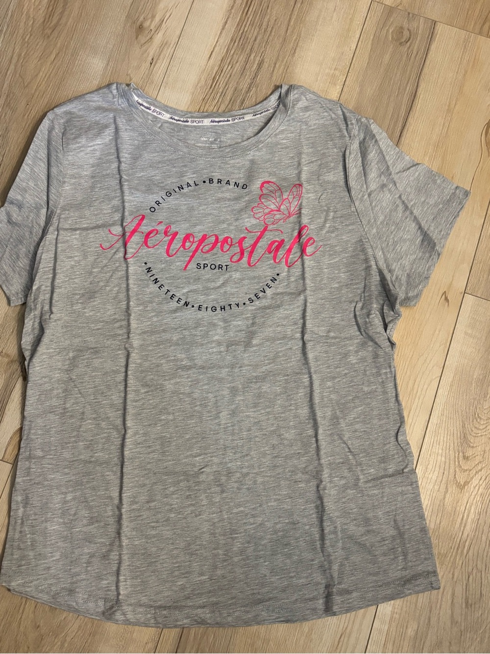 Aeropostale Gray Tee with Pink Script and Butterfly